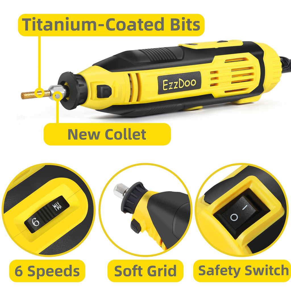 EzzDoo 3 in 1 Electric Chainsaw Sharpener Kit with TITANIUM COATED Chainsaw Bits, For all Chains.