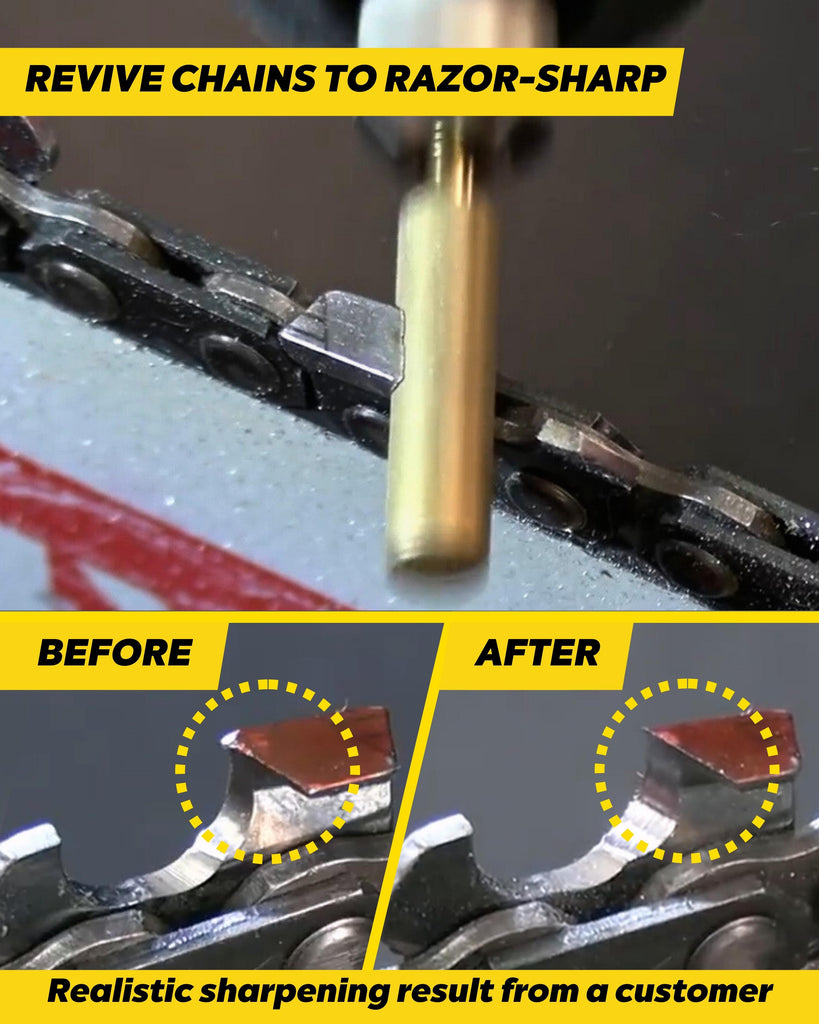 EzzDoo Cordless Electric Chainsaw Sharpener Kit - Portable 12V Chain Saw Sharpener Tool with 6 Titanium-Coated Diamond Bits(Wheels) & Angle Guide - Easy to Use for All Chainsaw Chains.