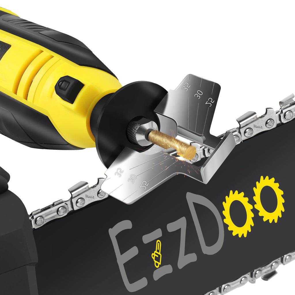 EzzDoo 3 in 1 Electric Chainsaw Sharpener Kit with TITANIUM COATED Chainsaw Bits, For all Chains.