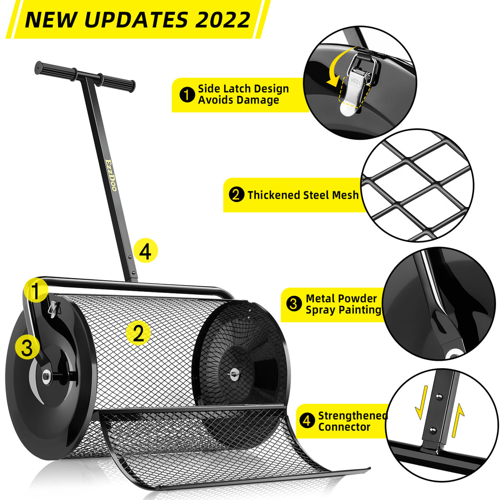 EzzDoo NEW DESIGN Compost & Peat Moss Spreader for Lawn and Garden - Multi-Purpose Top Dressing Spreader - 24 Inch