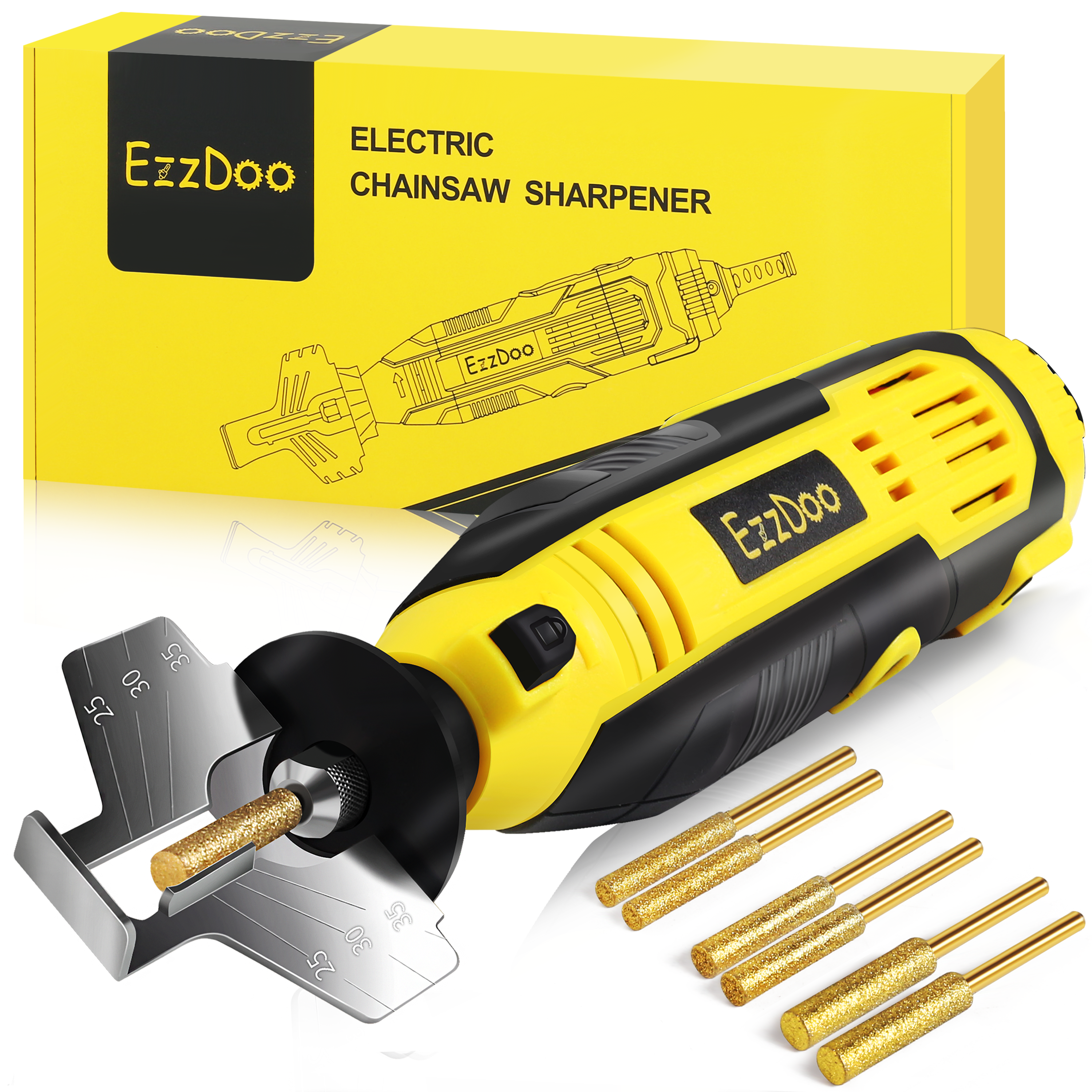 Electric Chainsaw Sharpener Kit with TITANIUM Coated Bits, For all